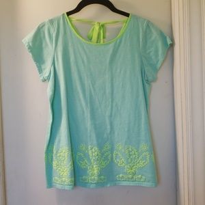 Pretty bright blue shirt with lime green